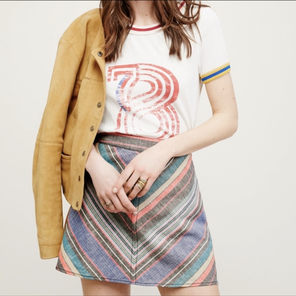 Free People Mini Skirt XS Chevron Linen-blend Lined - Picture 11 of 11
